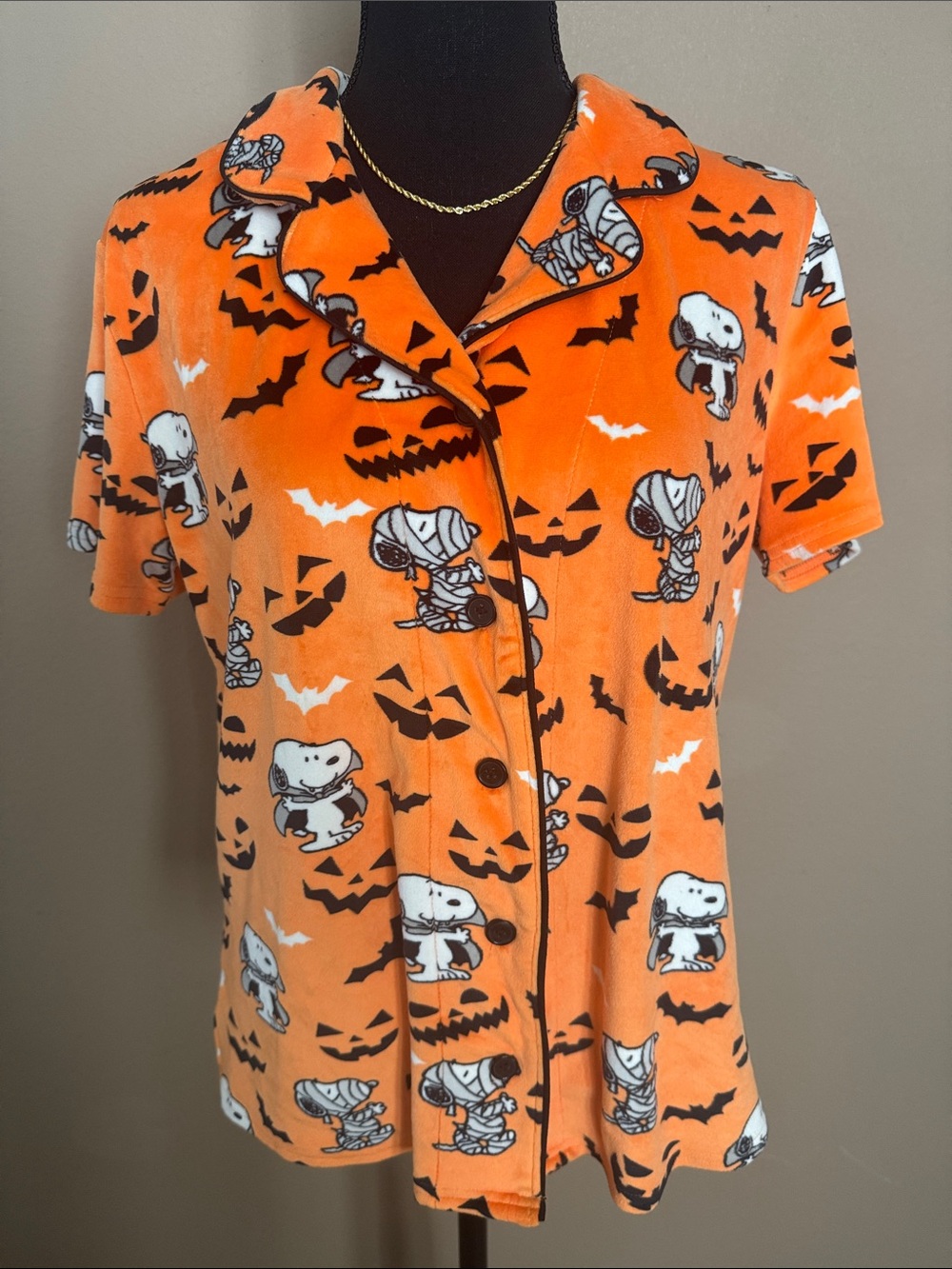 munki munki Orange Halloween Snoopy Short-Sleeve Velour Pajama Top